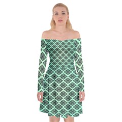 Pattern Texture Geometric Pattern Green Off Shoulder Skater Dress