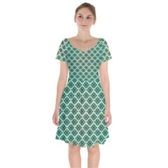 Pattern Texture Geometric Pattern Green Short Sleeve Bardot Dress