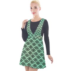 Pattern Texture Geometric Pattern Green Plunge Pinafore Velour Dress