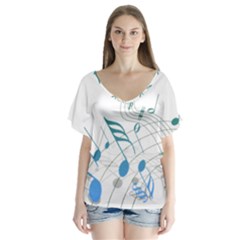 Music Notes V-neck Flutter Sleeve Top