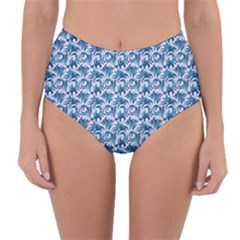 Blue Pattern Scrapbook Reversible High-waist Bikini Bottoms