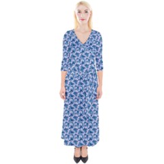 Blue Pattern Scrapbook Quarter Sleeve Wrap Maxi Dress