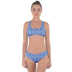 Blue Pattern Scrapbook Criss Cross Bikini Set