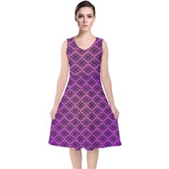Pattern Texture Geometric Patterns Purple V-neck Midi Sleeveless Dress 