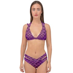 Pattern Texture Geometric Patterns Purple Double Strap Halter Bikini Set by Dutashop