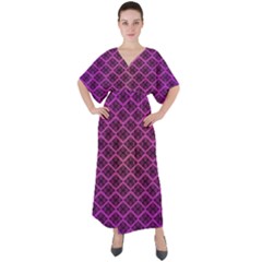 Pattern Texture Geometric Patterns Purple V-neck Boho Style Maxi Dress