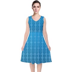 Background Texture Pattern Blue V-neck Midi Sleeveless Dress  by Dutashop