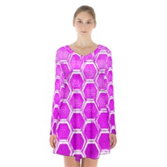 Hexagon Windows  Long Sleeve Velvet V-neck Dress