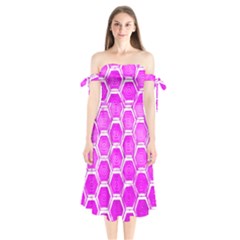 Hexagon Windows  Shoulder Tie Bardot Midi Dress