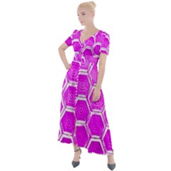 Hexagon Windows  Button Up Short Sleeve Maxi Dress