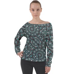 Intricate Texture Ornate Camouflage Pattern Off Shoulder Long Sleeve Velour Top by dflcprintsclothing