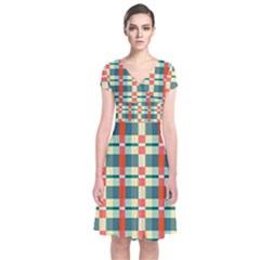 Texture Plaid Short Sleeve Front Wrap Dress