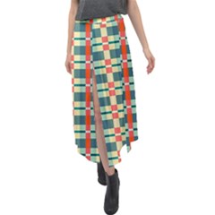 Texture Plaid Velour Split Maxi Skirt by Dutashop