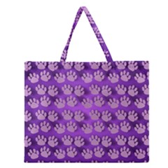 Pattern Texture Feet Dog Purple Zipper Large Tote Bag by Dutashop