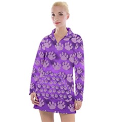 Pattern Texture Feet Dog Purple Women s Long Sleeve Casual Dress