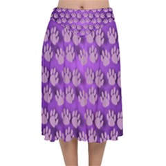 Pattern Texture Feet Dog Purple Velvet Flared Midi Skirt