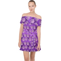 Pattern Texture Feet Dog Purple Off Shoulder Chiffon Dress