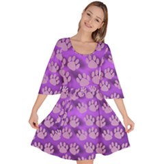 Pattern Texture Feet Dog Purple Velour Kimono Dress by Dutashop