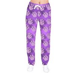 Pattern Texture Feet Dog Purple Women Velvet Drawstring Pants