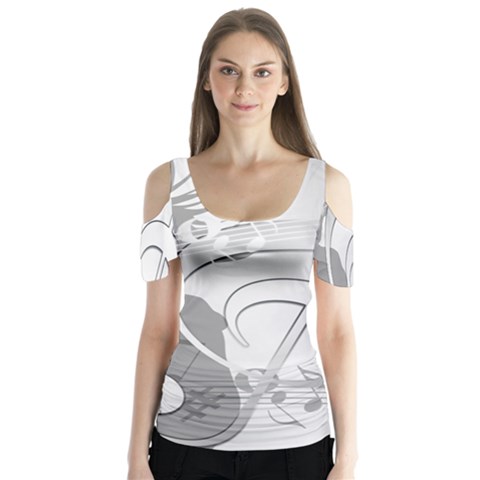 Dance Music Treble Clef Sound Girl Butterfly Sleeve Cutout Tee  by Dutashop