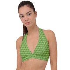 Green Pattern Ornate Background Halter Plunge Bikini Top