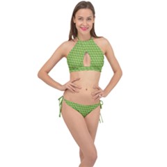 Green Pattern Ornate Background Cross Front Halter Bikini Set