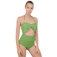 Green Pattern Ornate Background Scallop Top Cut Out Swimsuit by Dutashop