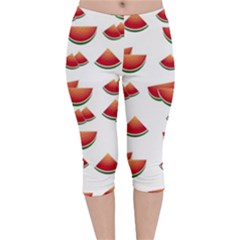 Summer Watermelon Pattern Velvet Capri Leggings  by Dutashop