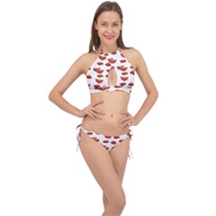Summer Watermelon Pattern Cross Front Halter Bikini Set