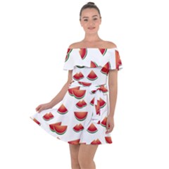 Summer Watermelon Pattern Off Shoulder Velour Dress