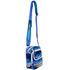 Flower Background Blue Design Shoulder Strap Belt Bag by Dutashop