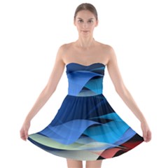 Flower Background Blue Design Strapless Bra Top Dress