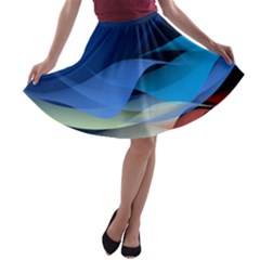 Flower Background Blue Design A-line Skater Skirt