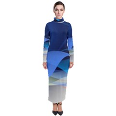 Flower Background Blue Design Turtleneck Maxi Dress