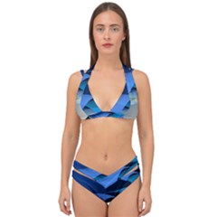 Flower Background Blue Design Double Strap Halter Bikini Set