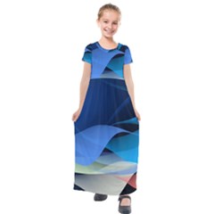 Flower Background Blue Design Kids  Short Sleeve Maxi Dress by Dutashop