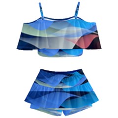 Flower Background Blue Design Kids  Off Shoulder Skirt Bikini