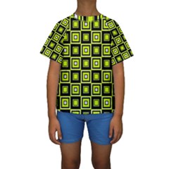 Green Pattern Square Squares Kids  Short Sleeve Swimwear by Dutashop