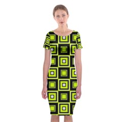 Green Pattern Square Squares Classic Short Sleeve Midi Dress