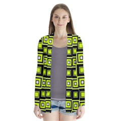 Green Pattern Square Squares Drape Collar Cardigan