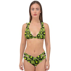 Green Pattern Square Squares Double Strap Halter Bikini Set by Dutashop