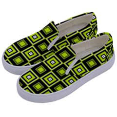 Green Pattern Square Squares Kids  Canvas Slip Ons
