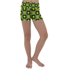 Green Pattern Square Squares Kids  Lightweight Velour Yoga Shorts