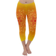 Fractal Yellow Orange Capri Winter Leggings 