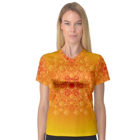 Fractal Yellow Orange V-neck Sport Mesh Tee by Dutashop