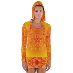 Fractal Yellow Orange Long Sleeve Hooded T-shirt