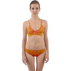 Fractal Yellow Orange Wrap Around Bikini Set