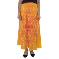 Fractal Yellow Orange Flared Maxi Skirt