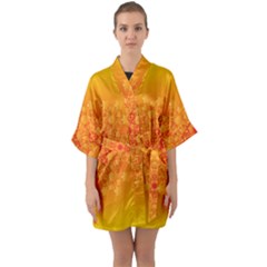 Fractal Yellow Orange Half Sleeve Satin Kimono 