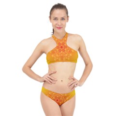 Fractal Yellow Orange High Neck Bikini Set by Dutashop